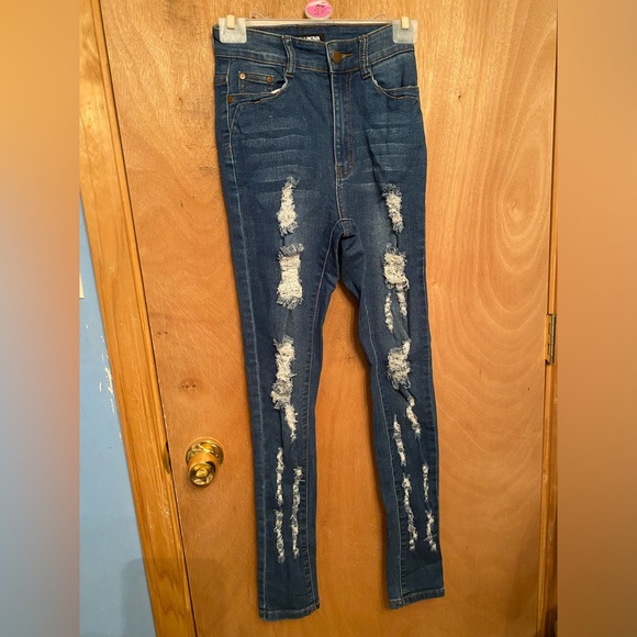 Fashion Nova Distressed Blue Jeans - Picture 3 of 12